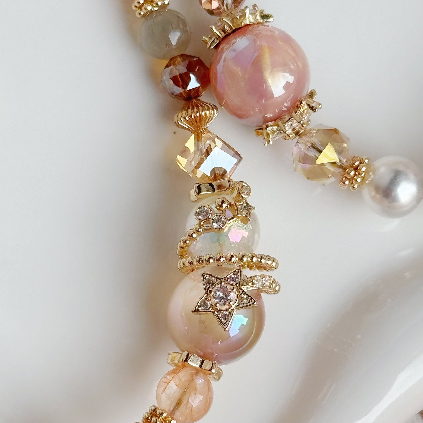 [Mini: 13.5cm] Nightshine in Red Gum Flower, Sunstone, Grey Moonstone & Black-Gold Super Seven