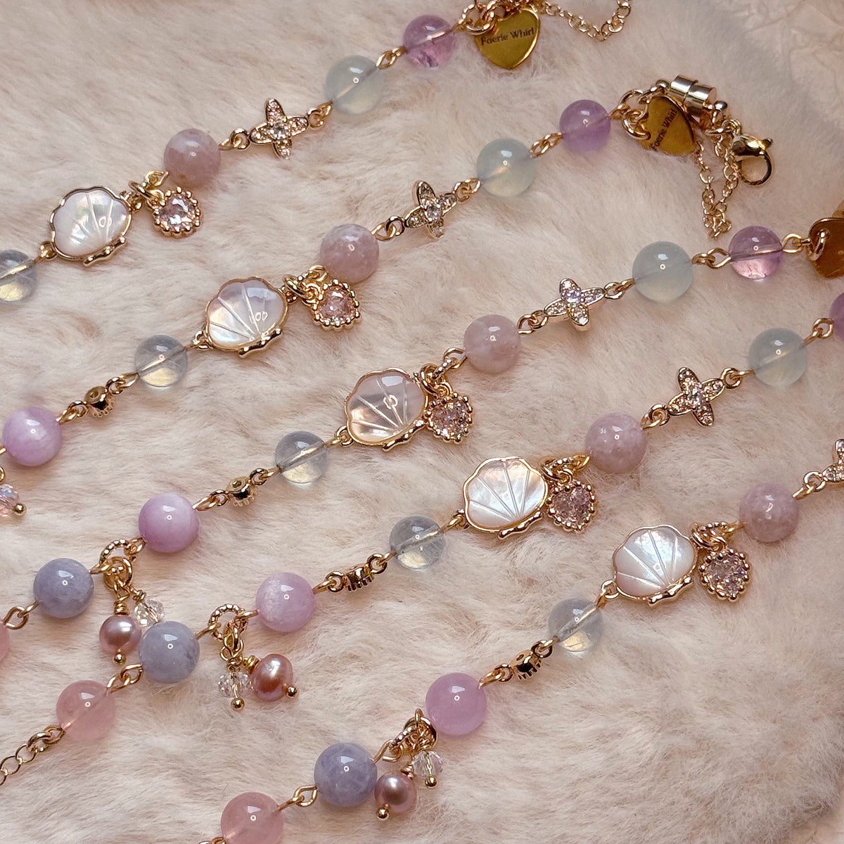 [WS: 14-18cm] OCEAN HUES in Aquamarine, Kunzite, Blue Rose Quartz, Rose Quartz, Pink Lepidolite, Lavender Amethyst & Freshwater Pearl