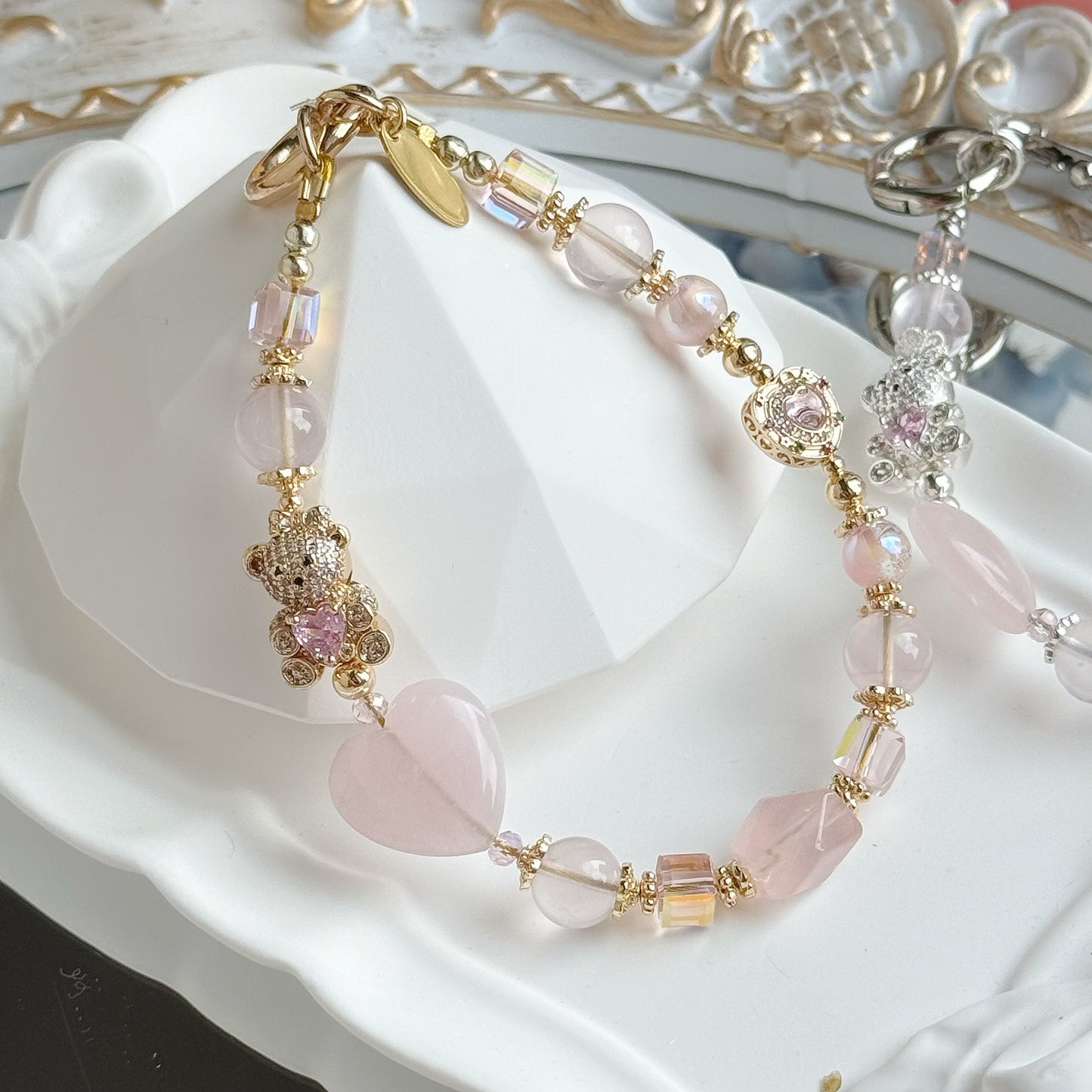 [Mini: 13cm] Beary Hearty in Clear Rose Quartz