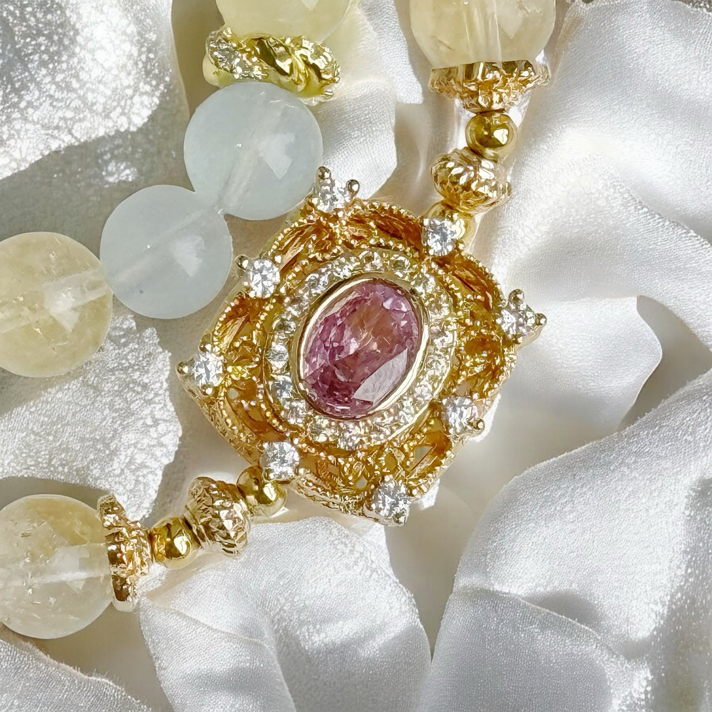ALICE in Aquamarine, Yellow Azeztulite & Yellow Chalcedony [Wrist:15-16cm]