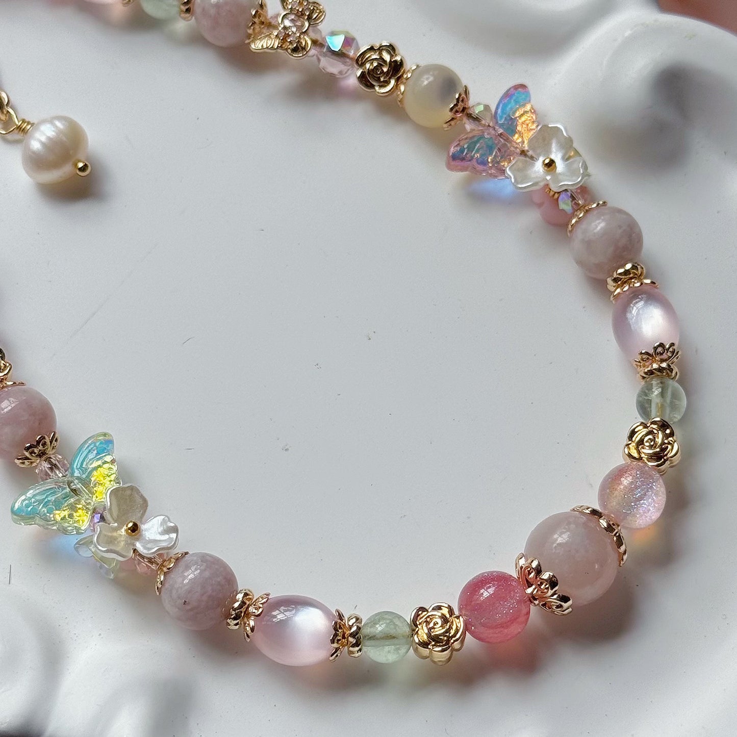 ALTHEA in Pink Lepidolite, Green Fluorite & Freshwater Pearl
