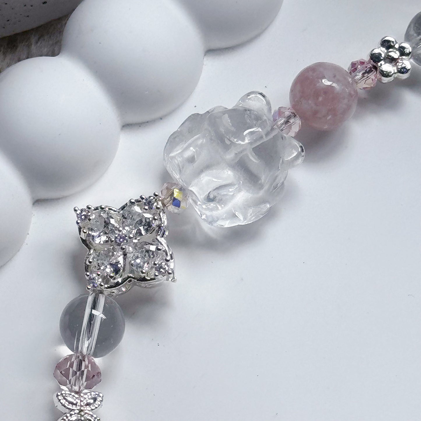 [Mini: 13cm] GISELLE Nine-tailed Fox in Pink Lepidolite & Clear Quartz