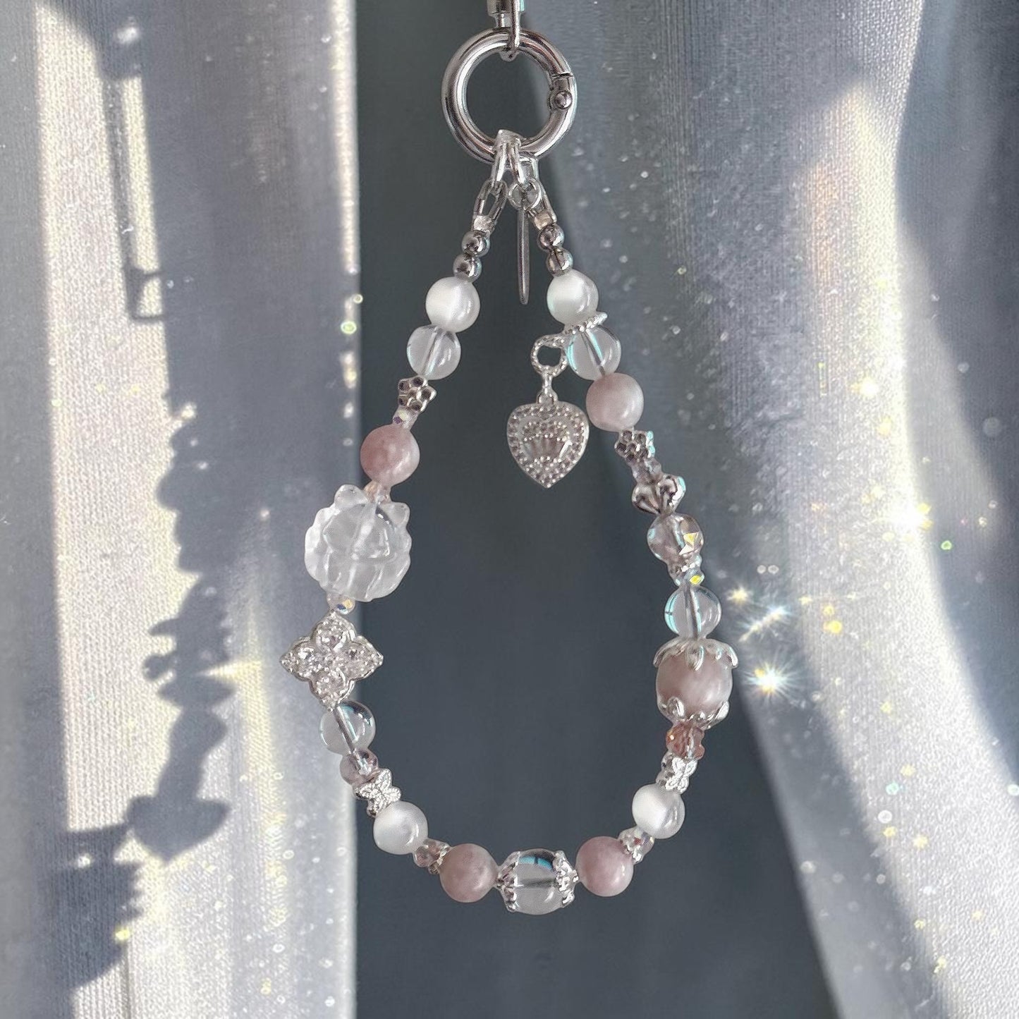 [Mini: 13cm] GISELLE Nine-tailed Fox in Pink Lepidolite & Clear Quartz