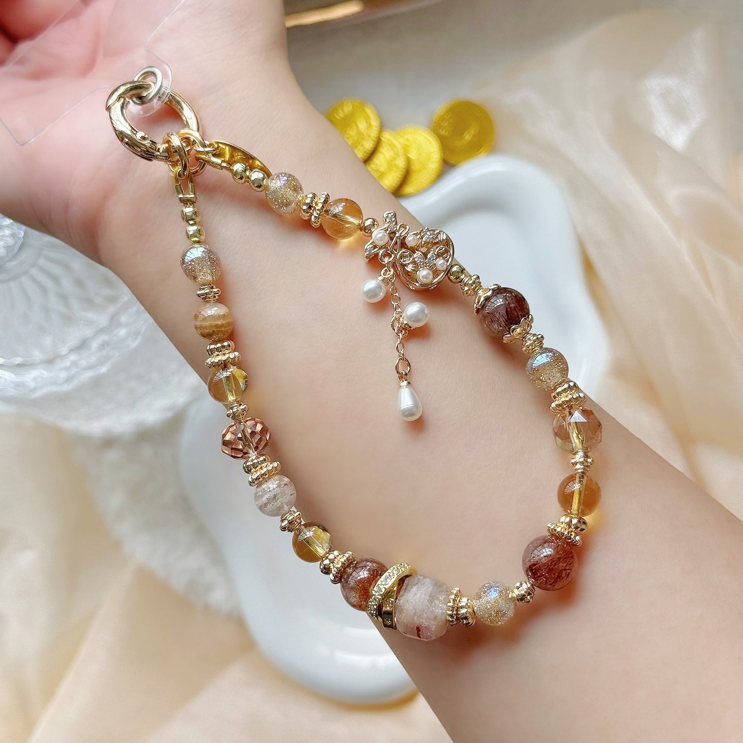 [Mini:13.5cm] Golden Rise in Black-Gold Super Seven, Citrine & Thousand Layers Garden Quartz