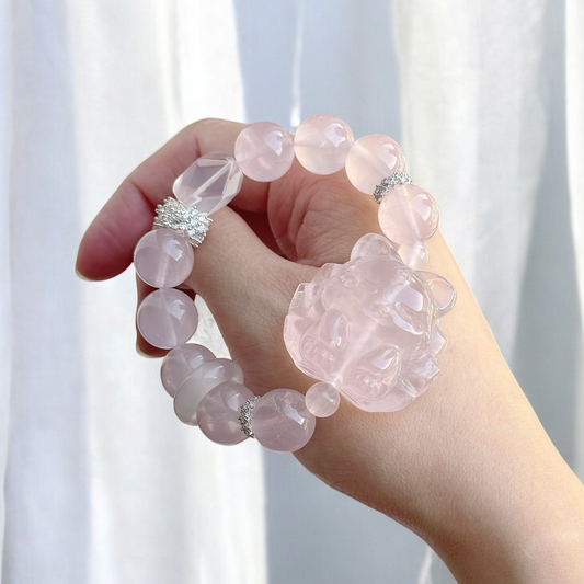 Tails of Love in Rose Quartz & White Agate 平安环扣 [WS: 15CM)