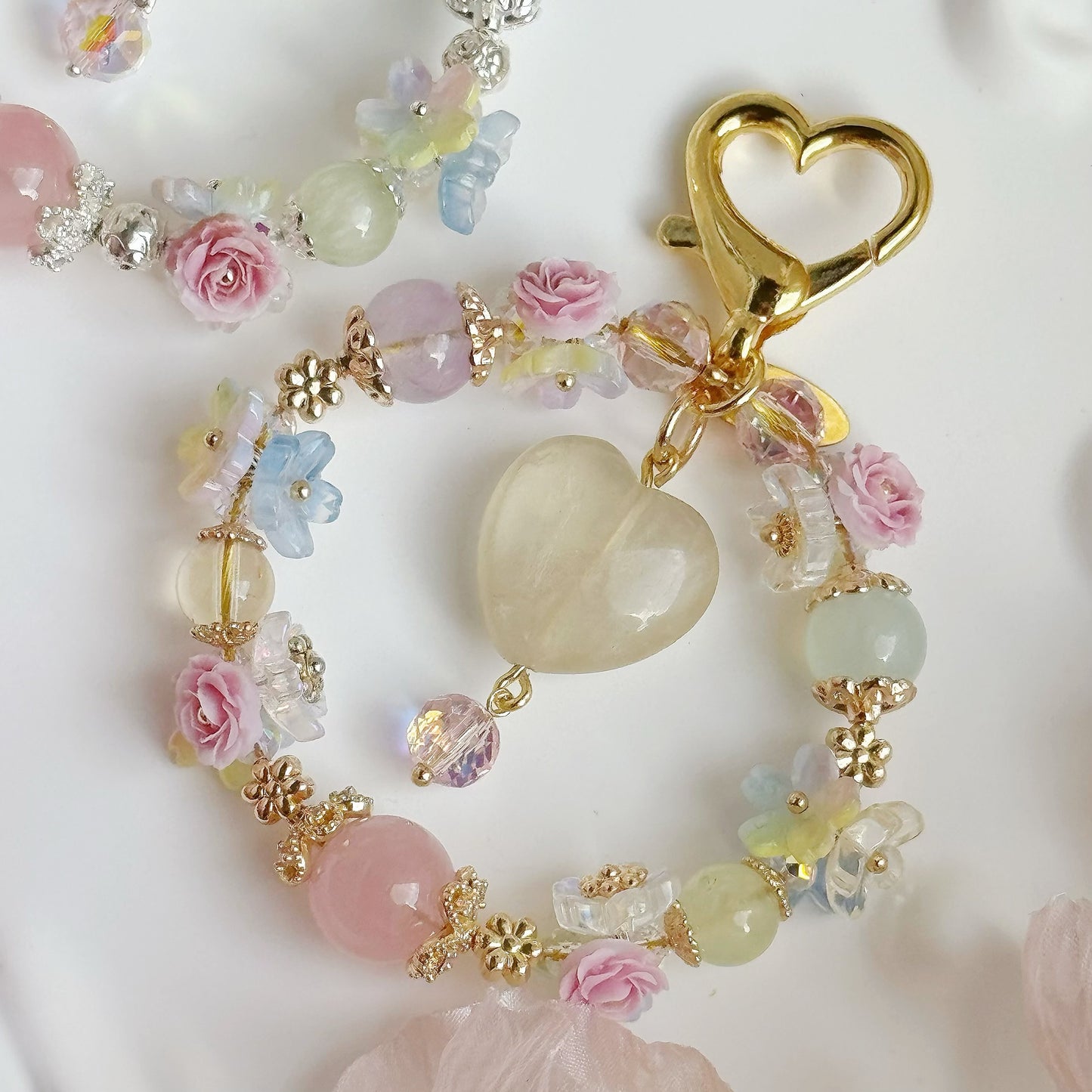 Lemon Heart Blossom in Lemon Citrine, Aquamarine, Prehnite, Rose Quartz, Brazil Citrine & Lavender Amethyst