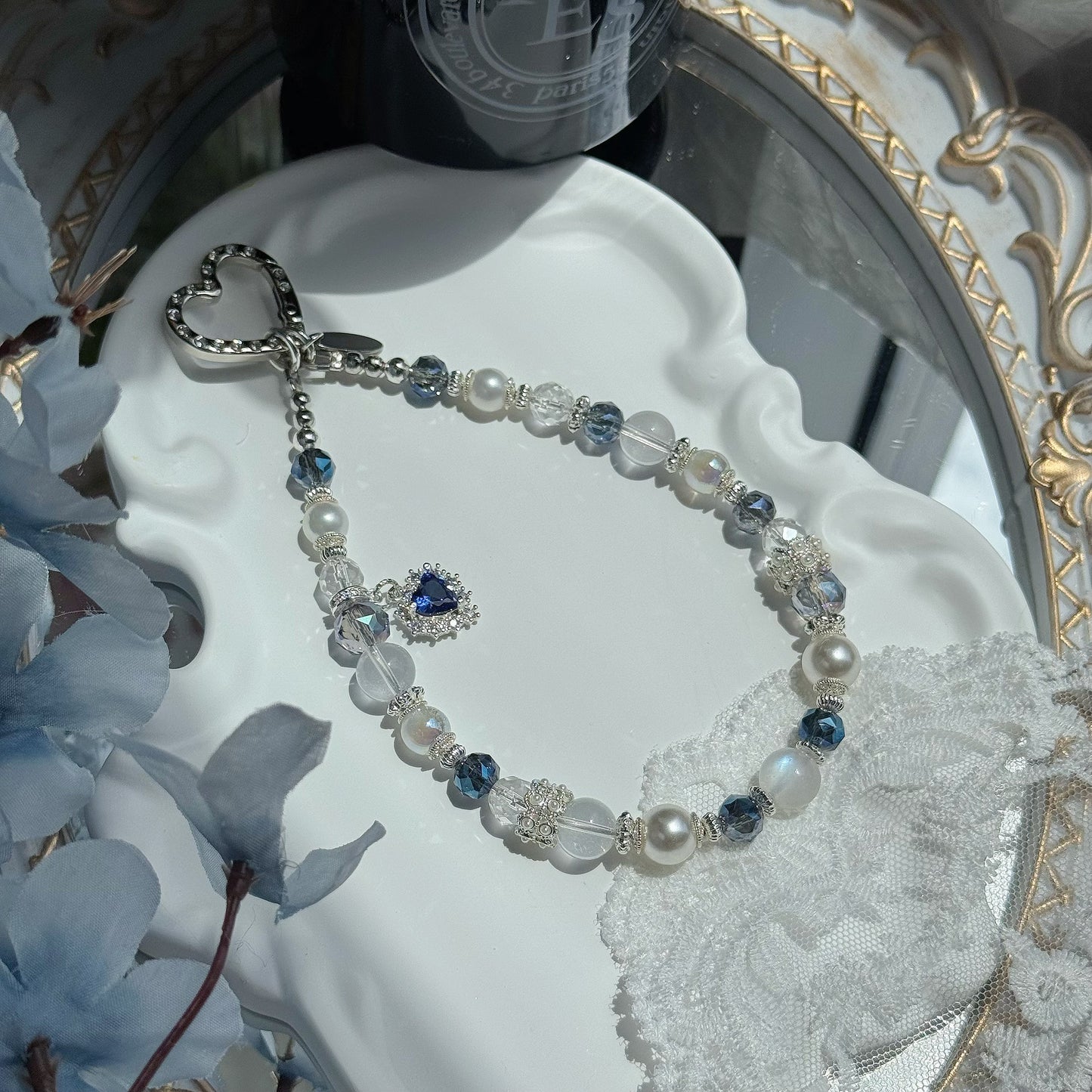 Heart of the Ocean in High Grade Clear Quartz & Blue Sheen Moonstone