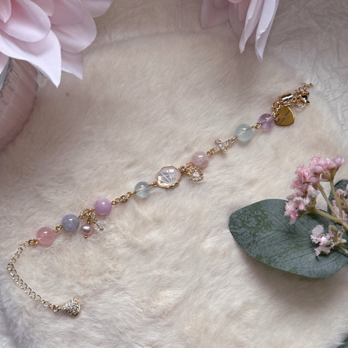 [WS: 14-18cm] OCEAN HUES in Aquamarine, Kunzite, Blue Rose Quartz, Rose Quartz, Pink Lepidolite, Lavender Amethyst & Freshwater Pearl