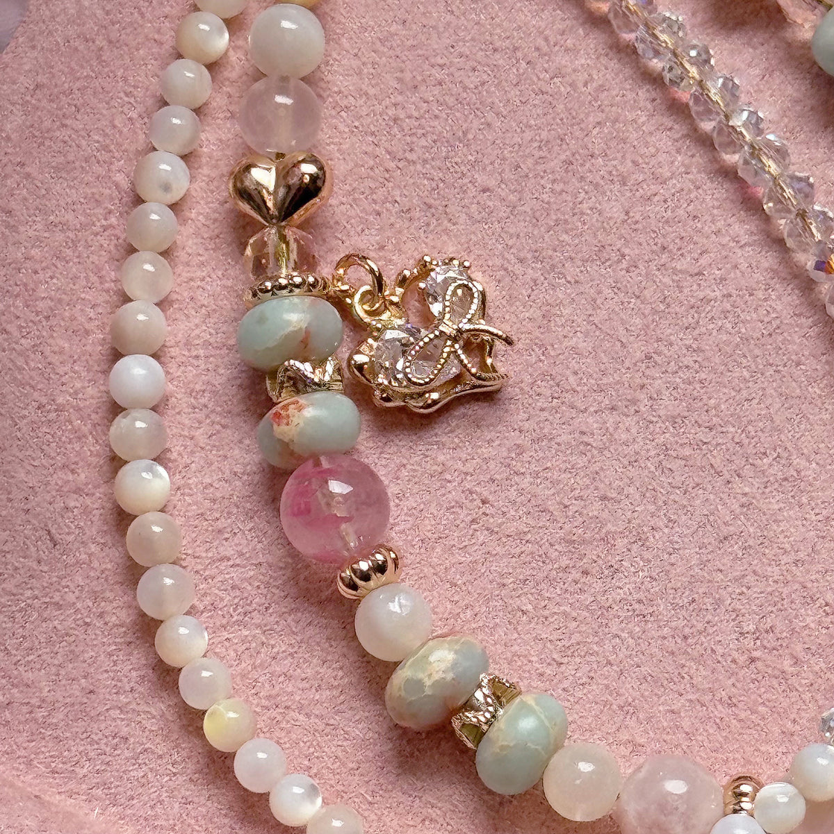 [Mini: 12cm] SWEETHEART in Aqua Terra Jasper, Sakura Rhodonite, Pink Lepidolite, Rose Quartz & Mother of Pearl