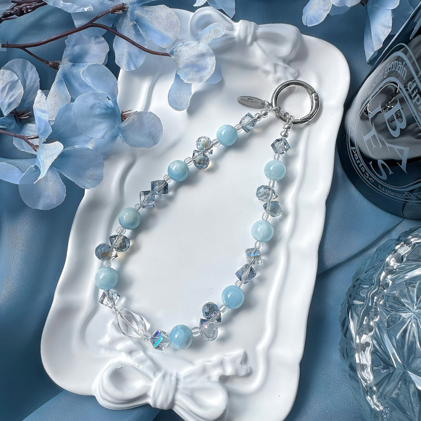 Blue Serenity in Aquamarine, Faceted Clear Quartz