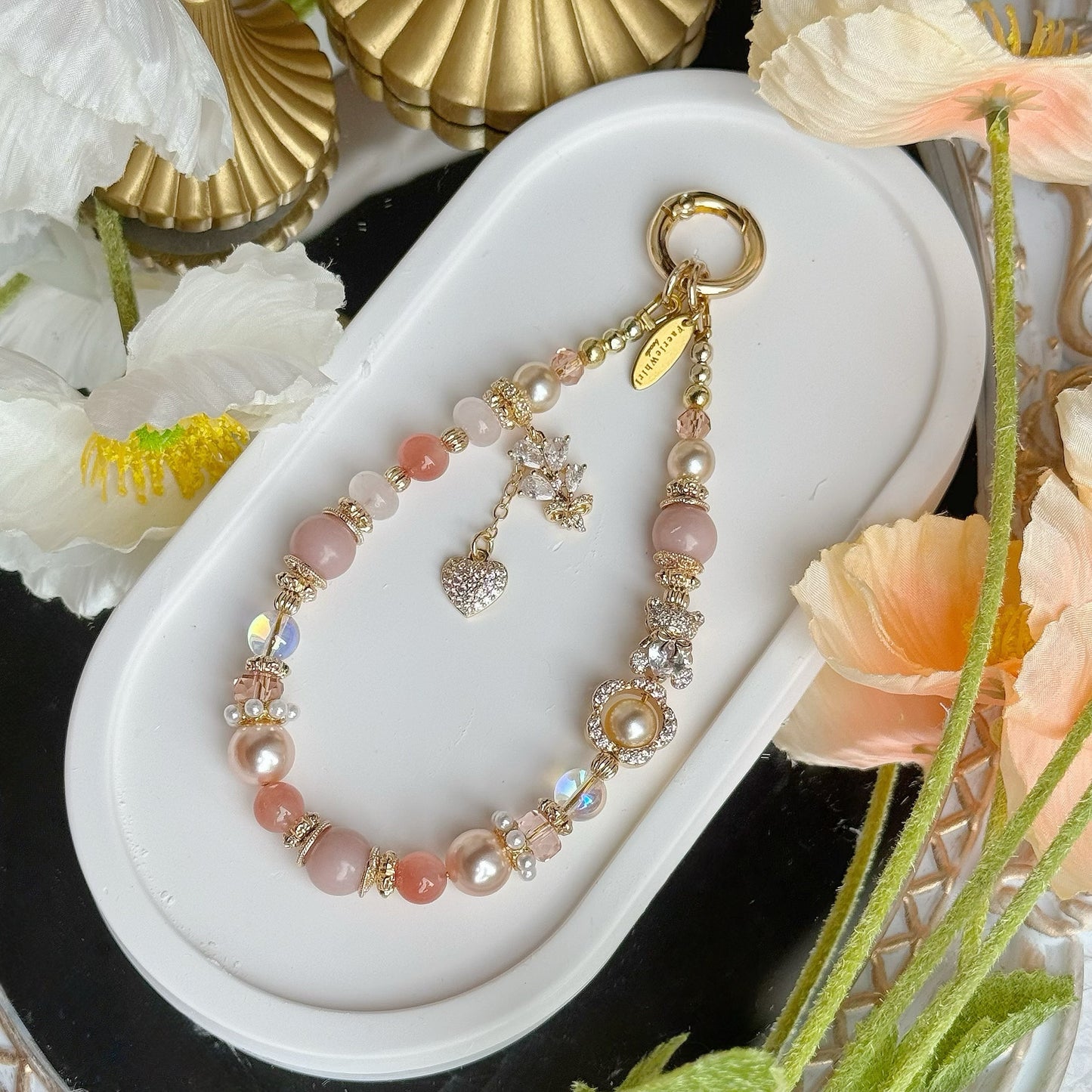 [Mini: 13cm] BLUSH BEARIE in Pink Opal, Yan Yuan Agate & Rose Quartz
