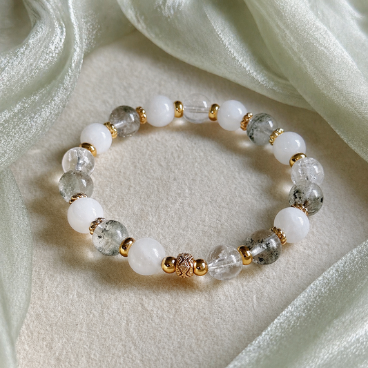 [WS: 14.5-15cm] CHERISHED in Green Phantom Quartz, White Jade & Crackled Quartz