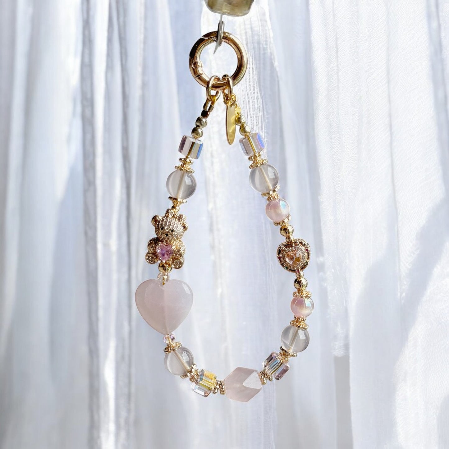 [Mini: 13cm] Beary Hearty in Clear Rose Quartz