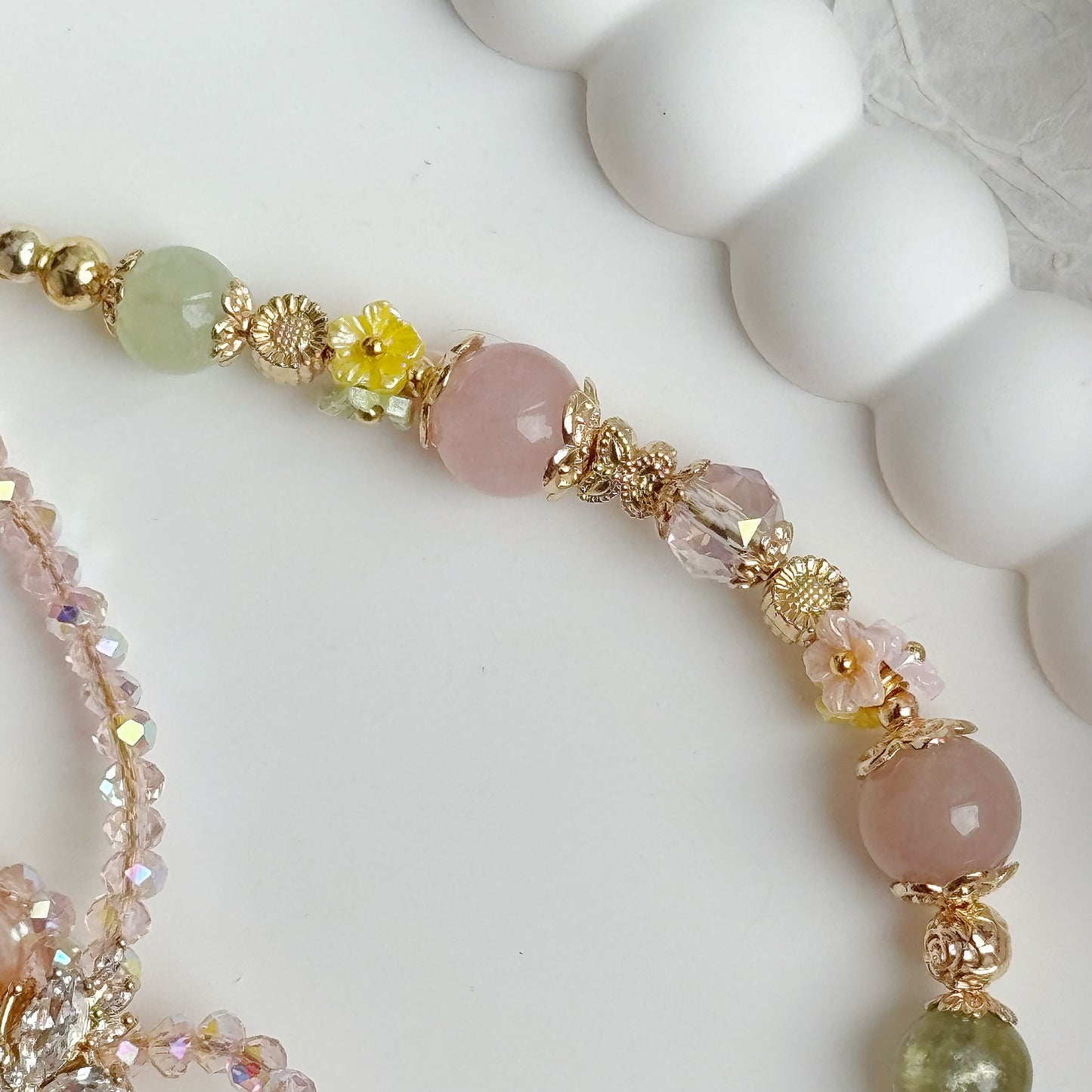 [Mini:13cm] Petal & Bloom in Rose Quartz, Strawberry Quartz, Flower Agate, Green Mica, Prehnite & Yan Yuan Agate