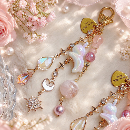 MOON MIFFY Dangle in Pink Snow Phantom Quartz & Rose Quartz