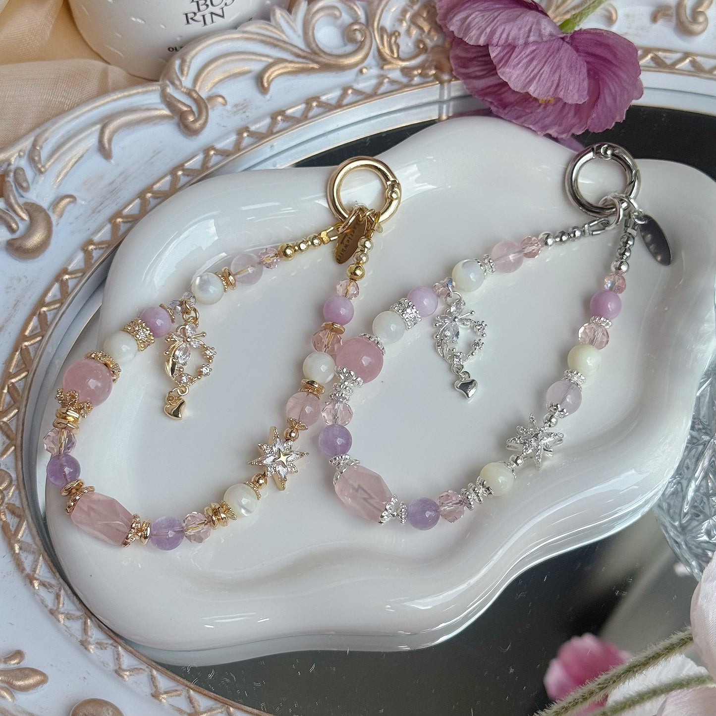 [Mini: 12.5cm] ELYSIA in Rose Quartz, Kunzite, Lavender Amethyst & White Trochus