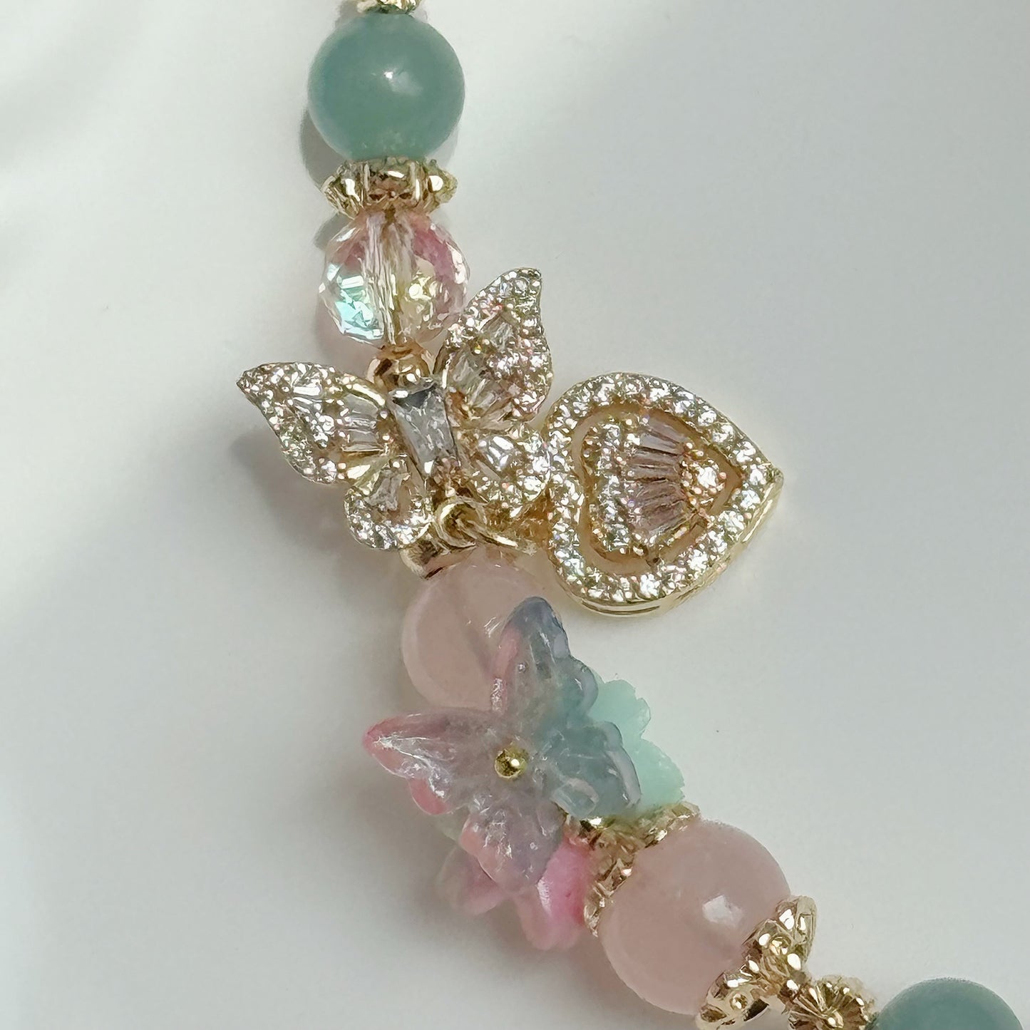 [Mini:13cm] Dahlia Floral in Rose Quartz & Blue-Green Chalcedony