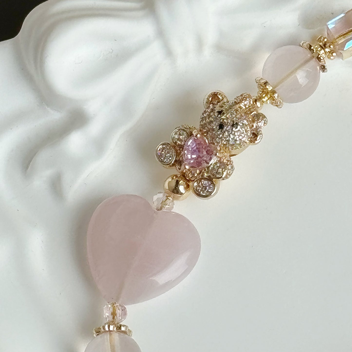 [Mini: 13cm] Beary Hearty in Clear Rose Quartz