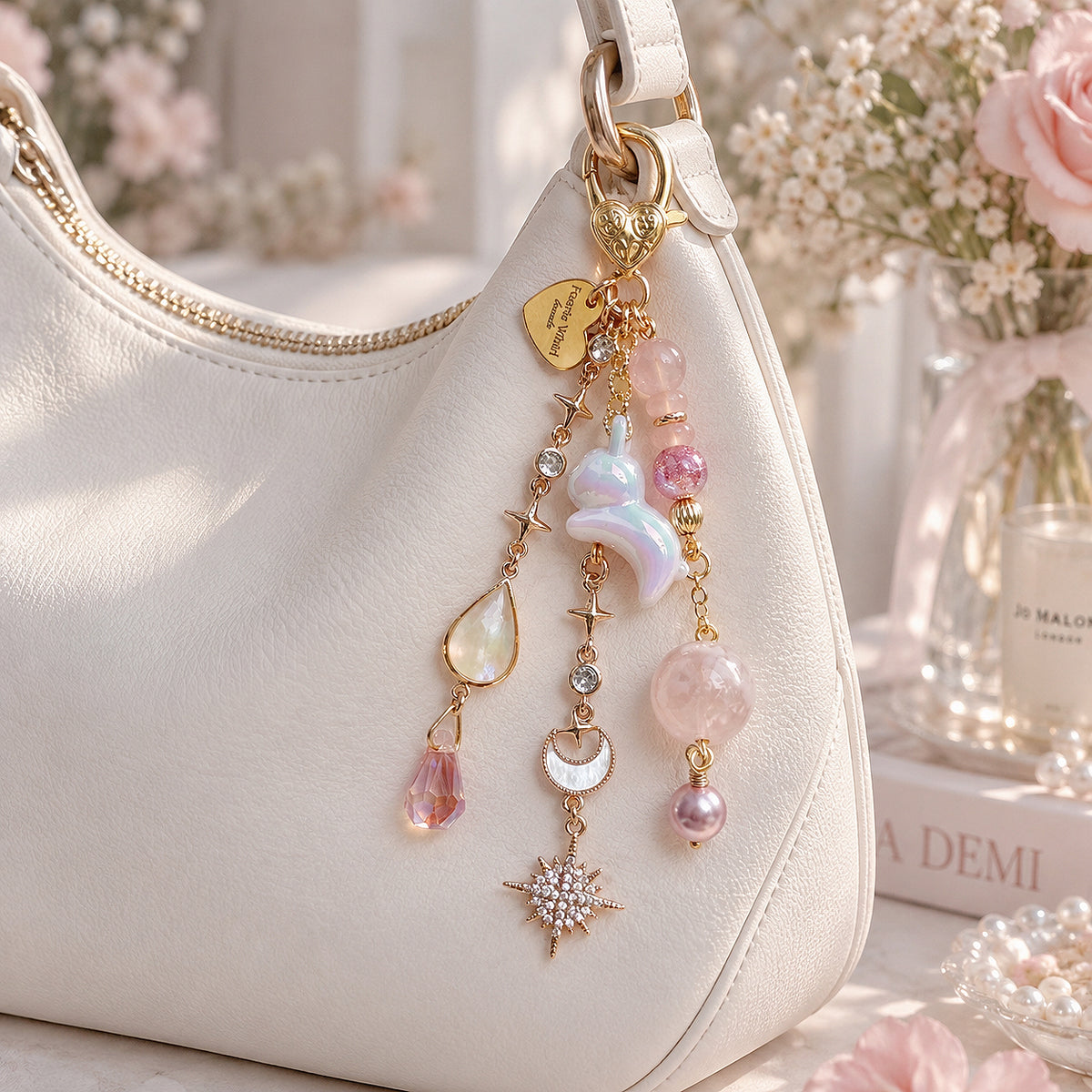 MOON MIFFY Dangle in Pink Snow Phantom Quartz & Rose Quartz