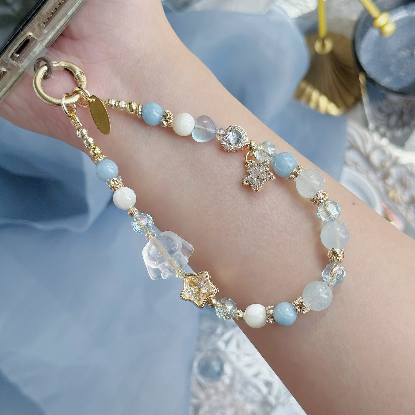 [Mini: 13.5cm] Starry Cinna in Clear Quartz, Aquamarine, Blue Aventurine & White Conch