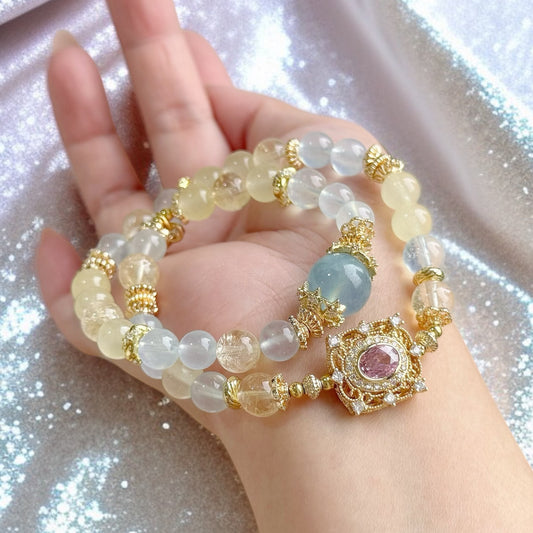 ALICE in Aquamarine, Yellow Azeztulite & Yellow Chalcedony [Wrist:15-16cm]