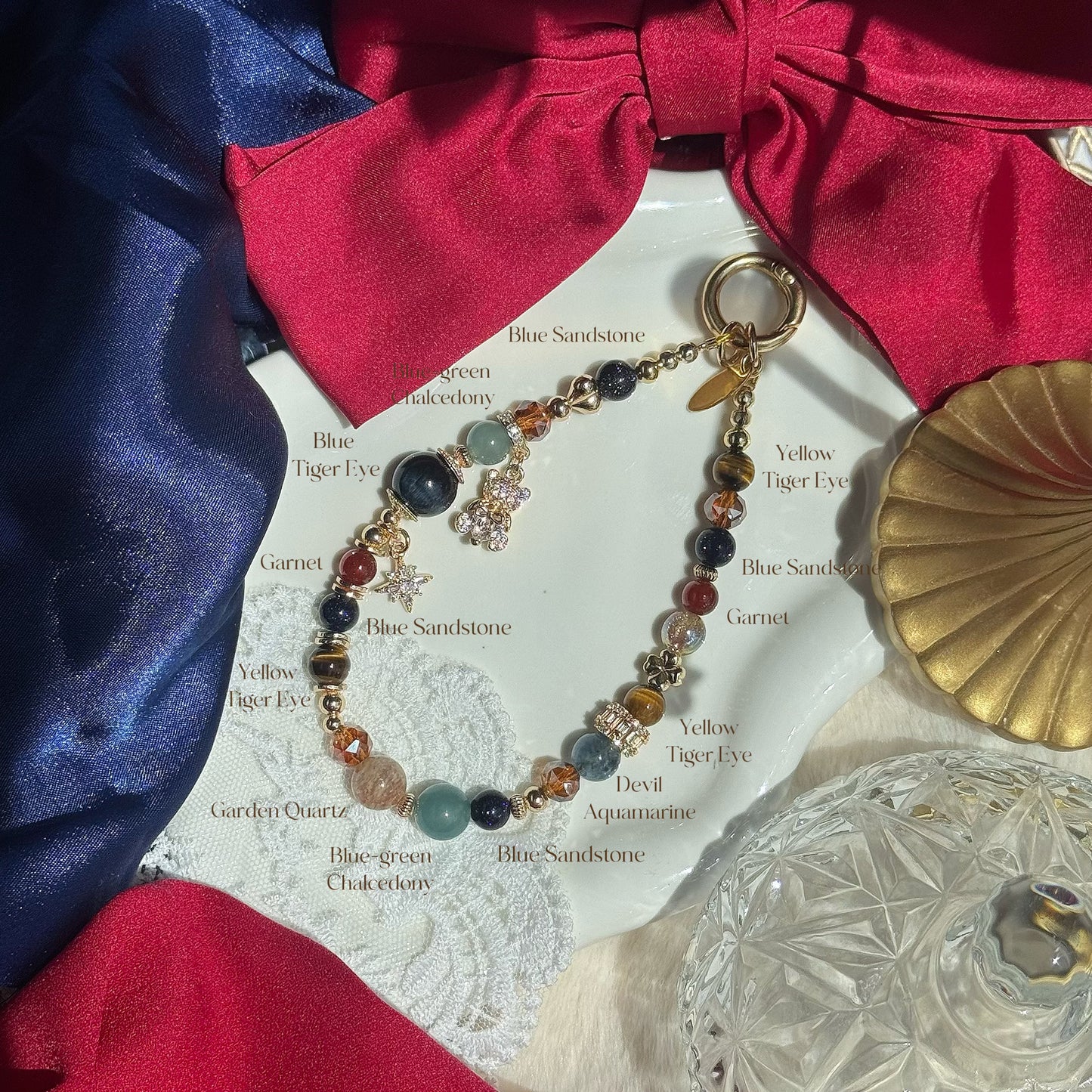 [Mini: 13cm] Ralph's Midnight Magic  in Blue/Yellow Tiger Eye, Garnet, Garden Quartz, Devil Aquamarine, Blue Sandstone& Blue-Green Chalcedony