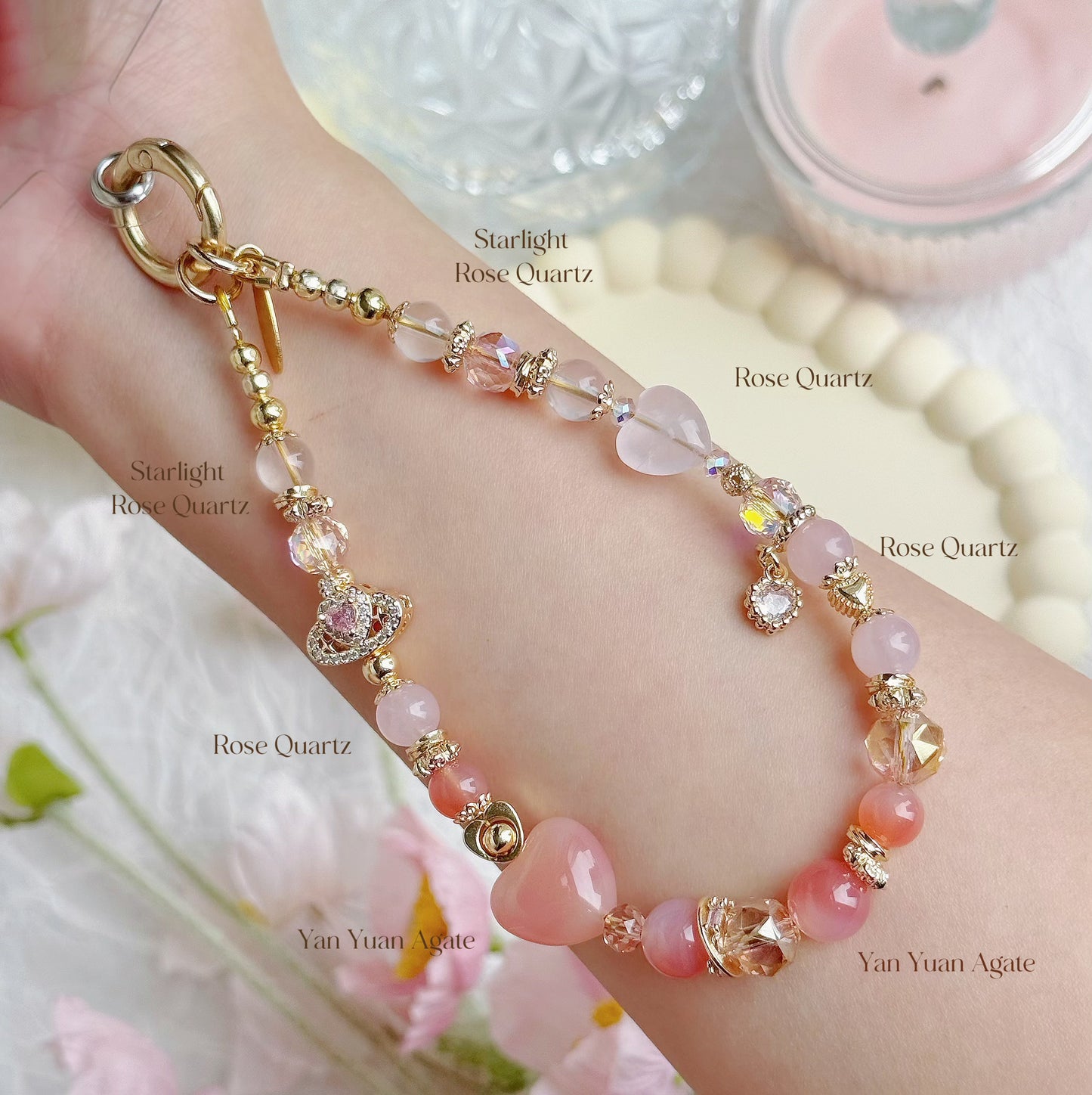 [Mini:13.5cm] AMORE in Yan Yuan Agate, Starlight Rose Quartz & Rose Quartz