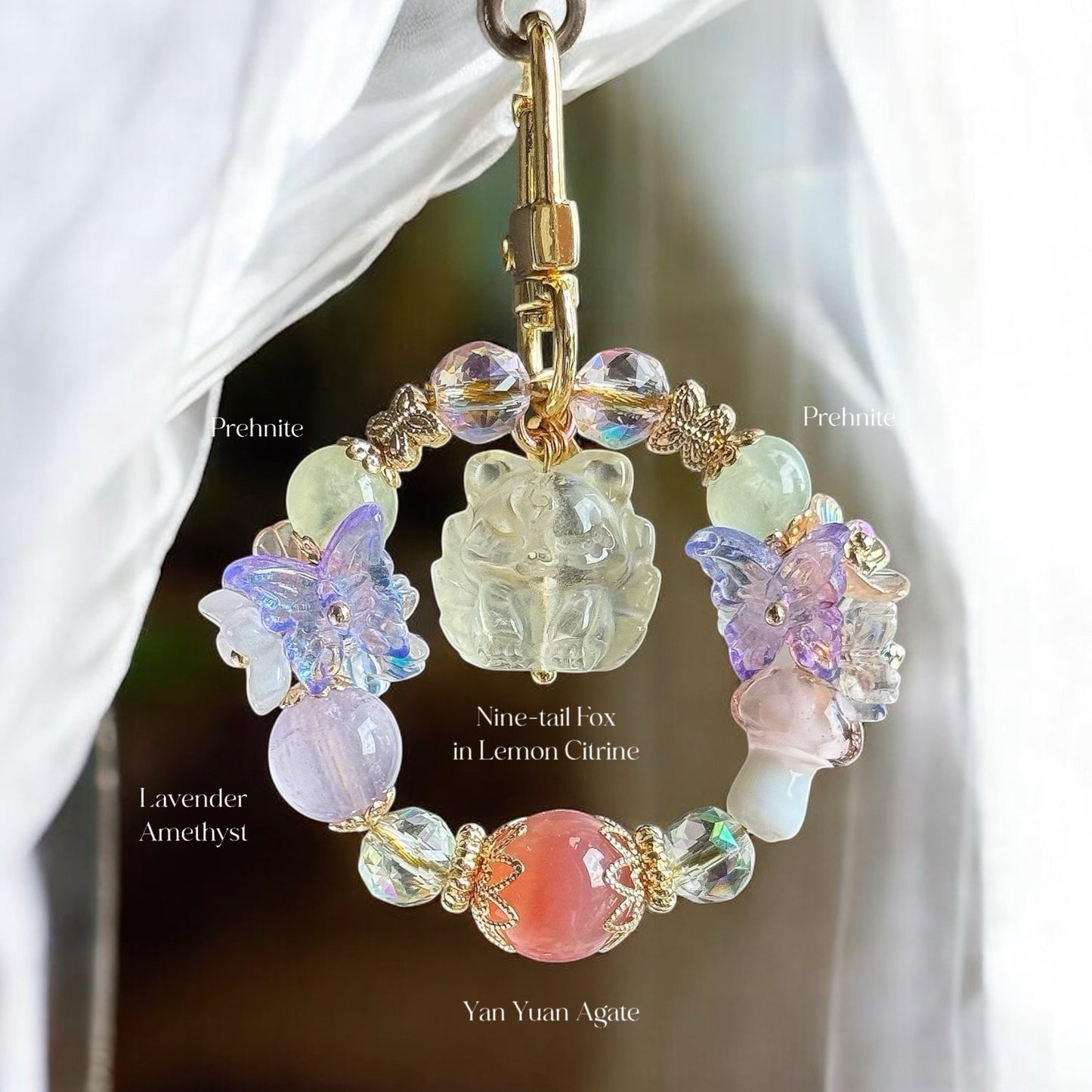 Foxy Oasis in Lemon Citrine, Yan Yuan Agate, Lavender Amethyst & Prehnite