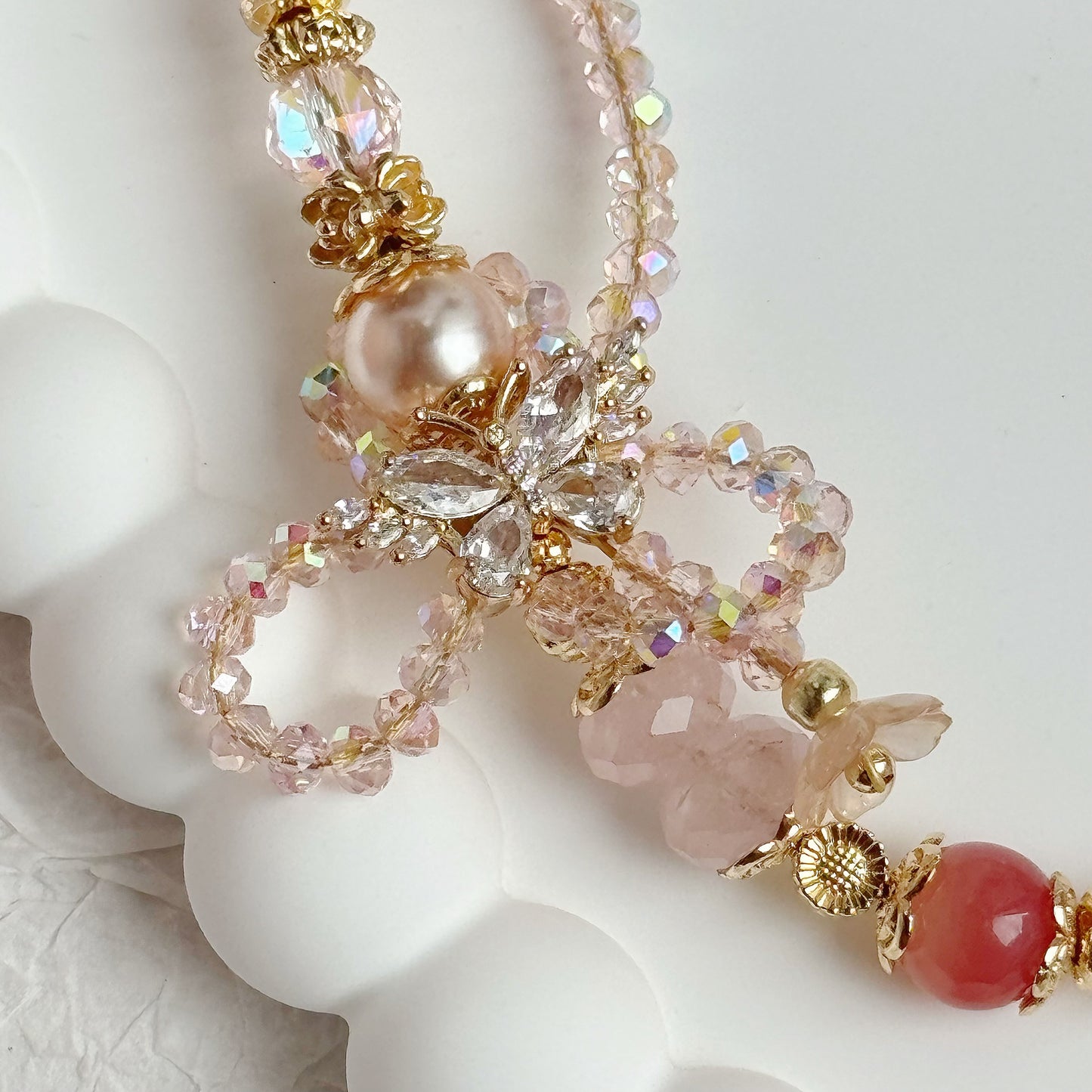 [Mini:13cm] Petal & Bloom in Rose Quartz, Strawberry Quartz, Flower Agate, Green Mica, Prehnite & Yan Yuan Agate