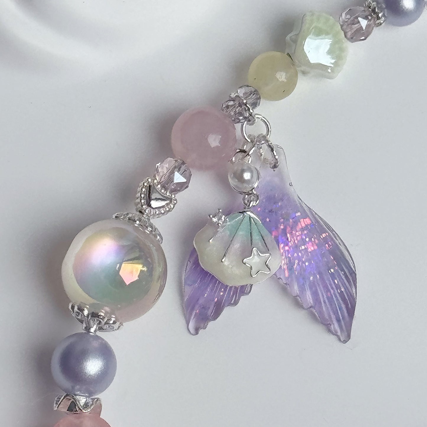 Mermaid Lagoon in Rose Quartz, Yellow Chalcedony & Green Fluorite (Sliver Hardware)