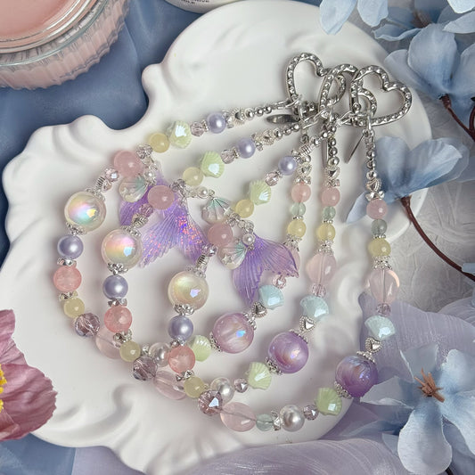 Mermaid Lagoon in Rose Quartz, Yellow Chalcedony & Green Fluorite (Sliver Hardware)