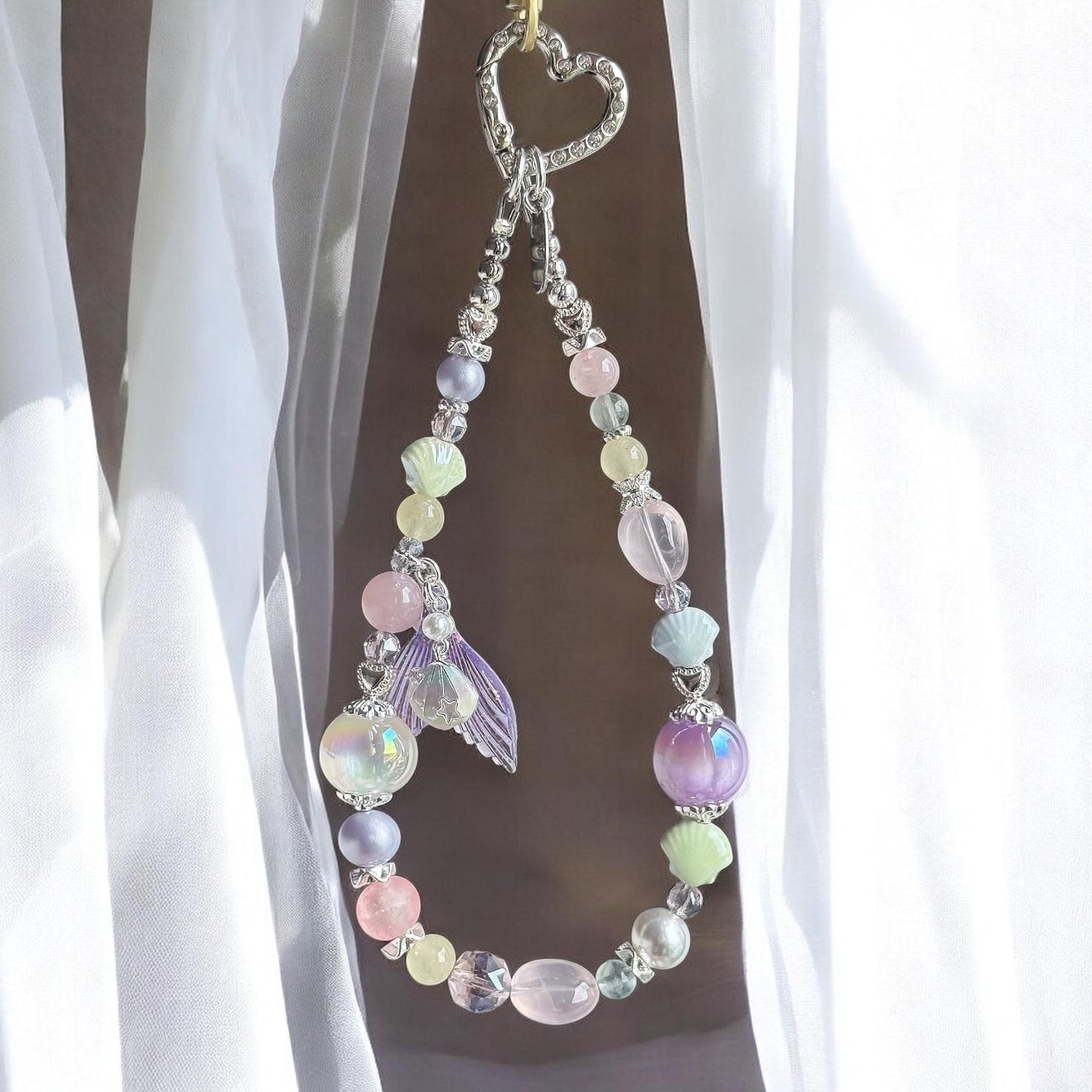 Mermaid Lagoon in Rose Quartz, Yellow Chalcedony & Green Fluorite (Sliver Hardware)
