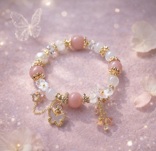 [WS: 14.5-15cm] Twylla Pixie in Pink Opal, Freshwater Pearl, White Rabbit Rutile Quartz, White Jade, Clear Quartz