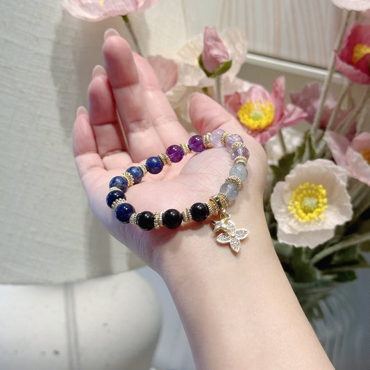 LIORA in Grey Rutile Quartz, Lavender Amethyst, Uruguay Amethyst, Lapis Lazuli, Sodalite &  Black Tourmaline [Wrist:15cm]