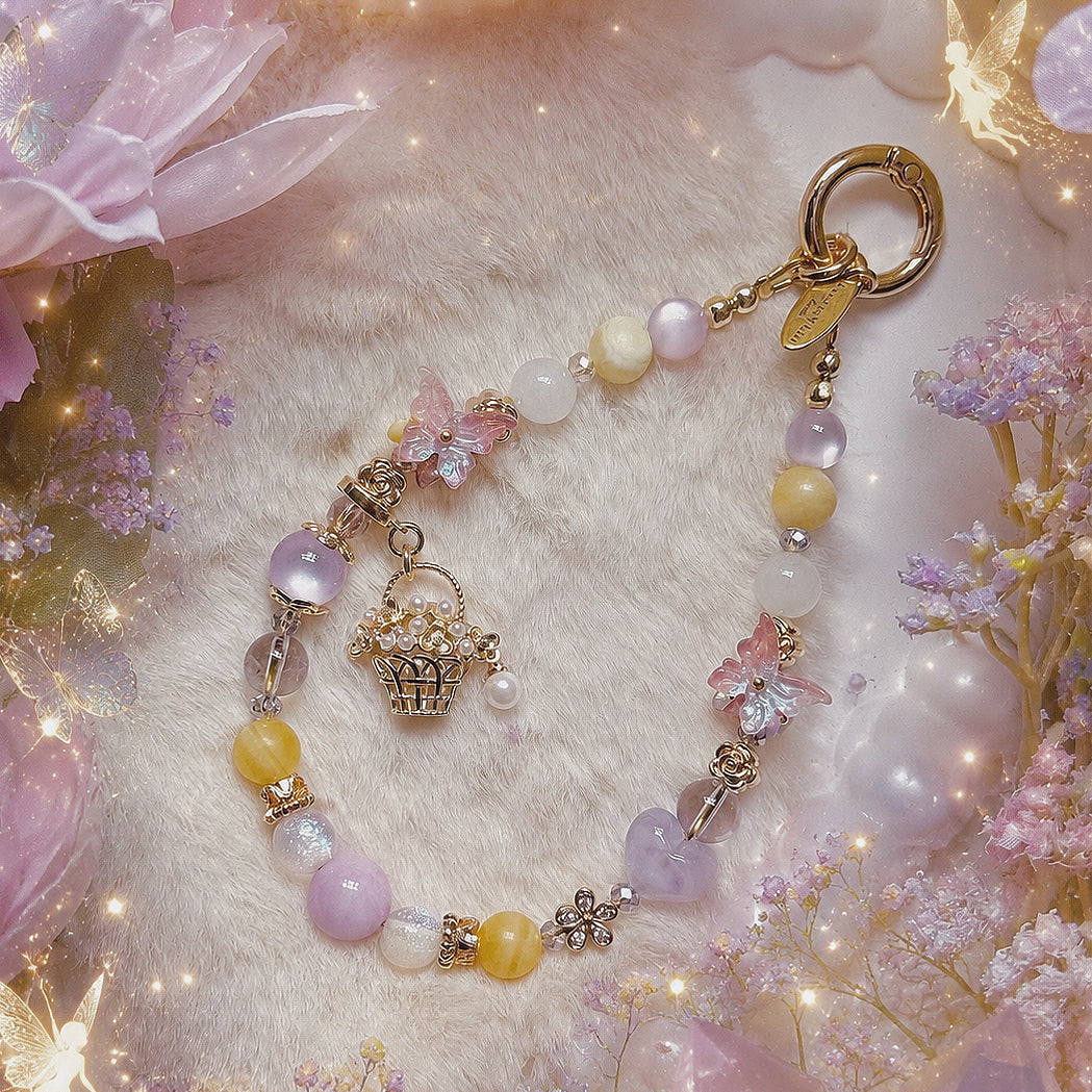 [Mini:13cm] FAERIE'S BASKET in Kunzite, Yellow Calcite, White Jade & Lavender Amethyst