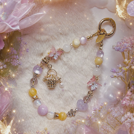 [Mini:13cm] FAERIE'S BASKET in Kunzite, Yellow Calcite, White Jade & Lavender Amethyst