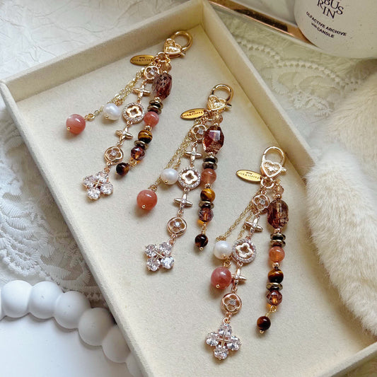 HAZEL Dangle in Sunstone, Black-gold Super Seven, Pyrite, Tiger Eye & Freshwater Pearl