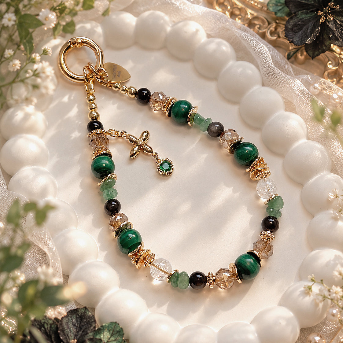 [Mini: 13cm] EMERALD in Malachite, Green Aventurine & Sliver Obsidian