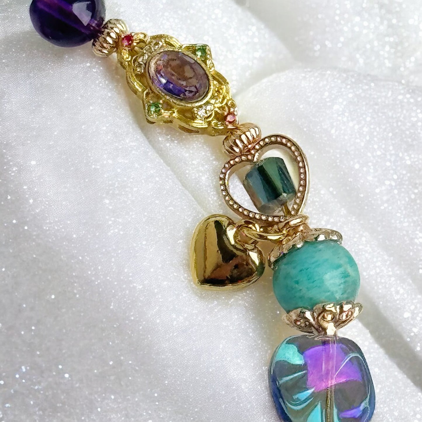 Agrabah Dreams in Amazonite, Uruguay Amethyst and Purple Green Fluorite