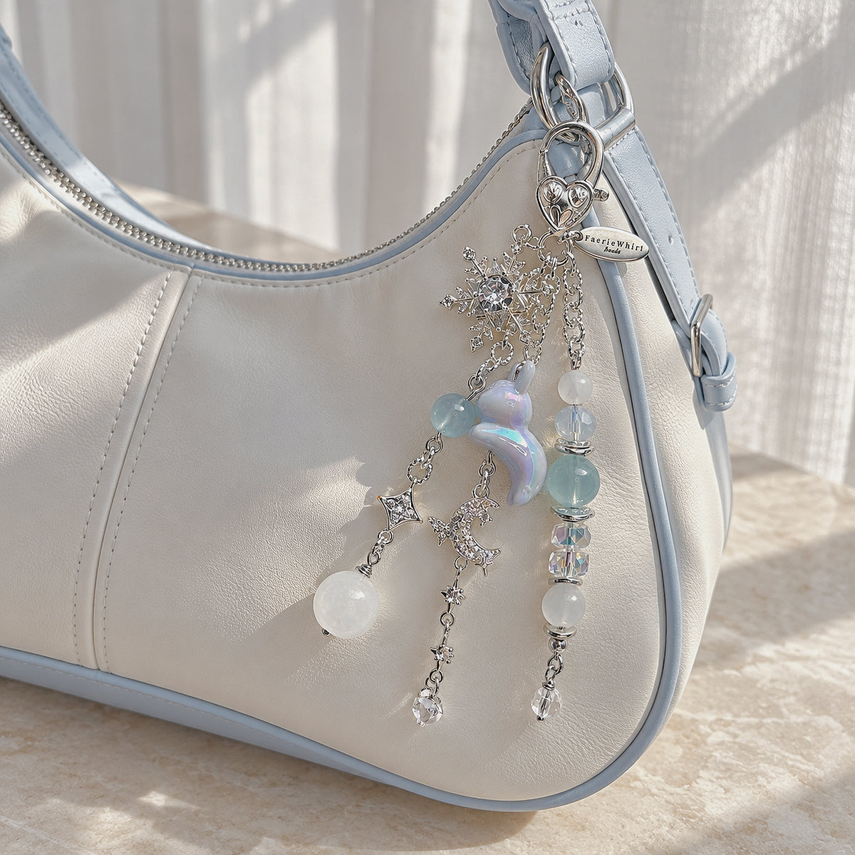 WINTER RABBIT Dangle in Aquamarine & White Jade