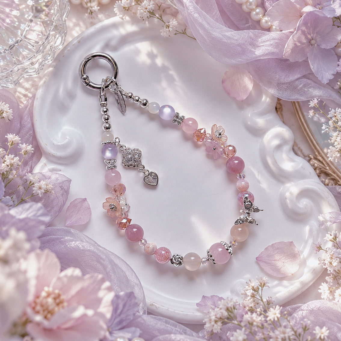 [Mini: 12cm] PASTEL HAVEN in Peach Moonstone, Lavender Rose Quartz, Rose Quartz & Flower Agate