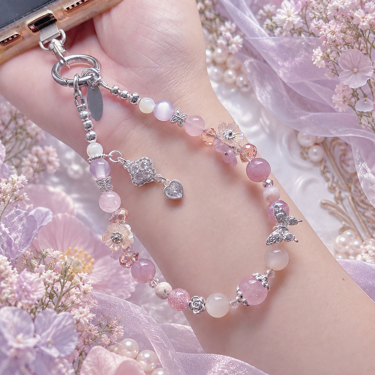 [Mini: 12cm] PASTEL HAVEN in Peach Moonstone, Lavender Rose Quartz, Rose Quartz & Flower Agate